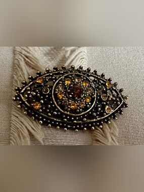 Antique-Style Gold-Tone Marquise Brooch with Amber Crystals, 1970's